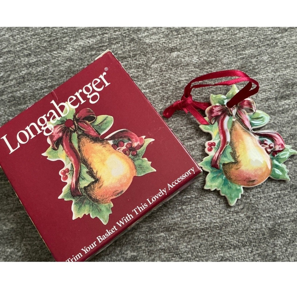 Longaberger 2000 Pear Holly Ceramic Basket Tie On Ornament